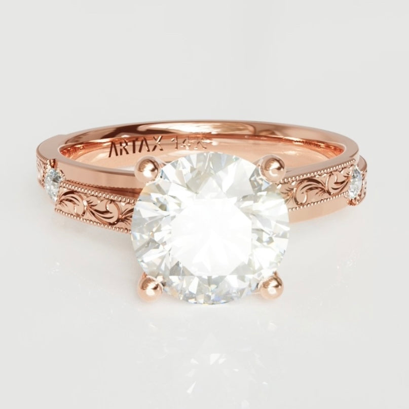 AMALFI-E. 14K Scrolls Hand-Engraved Diamond Engagement Ring