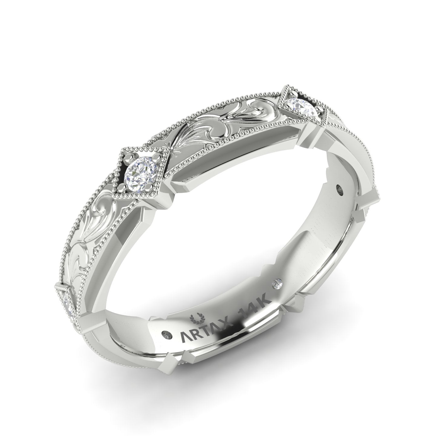 FLORENTIA. Hand-Carved Double-level Diamond Wedding Band