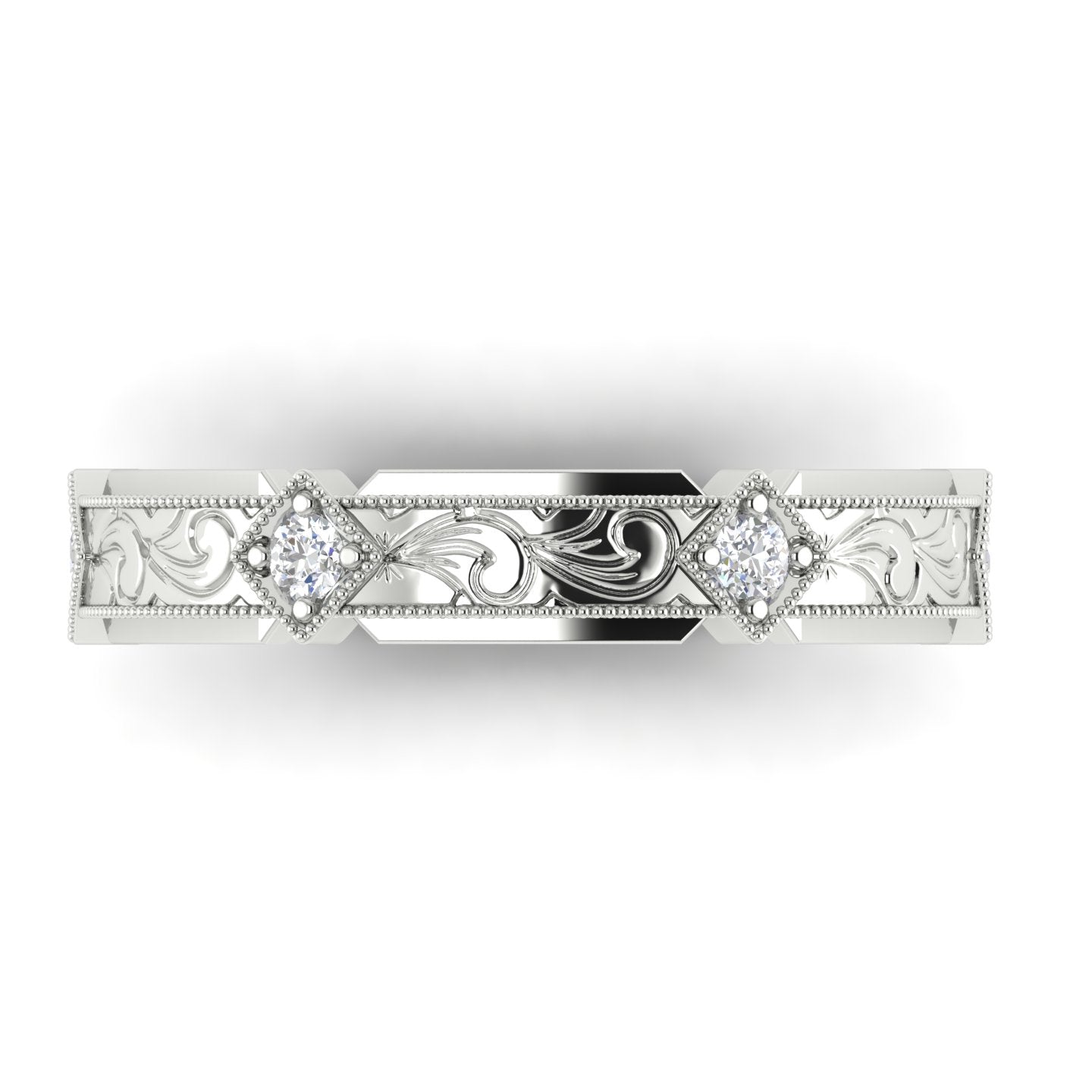 FLORENTIA. Hand-Carved Double-level Diamond Wedding Band