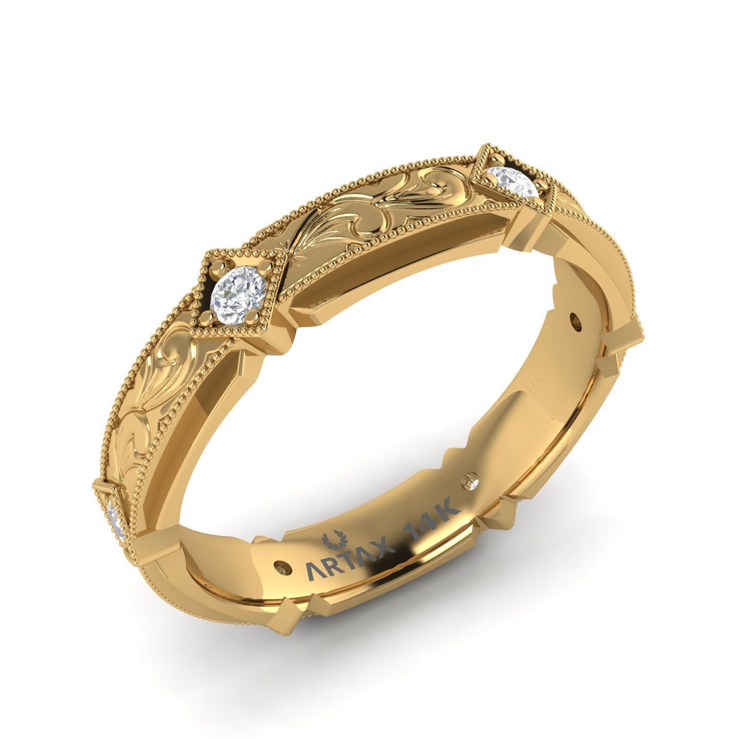 FLORENTIA. Hand-Carved Double-level Diamond Wedding Band