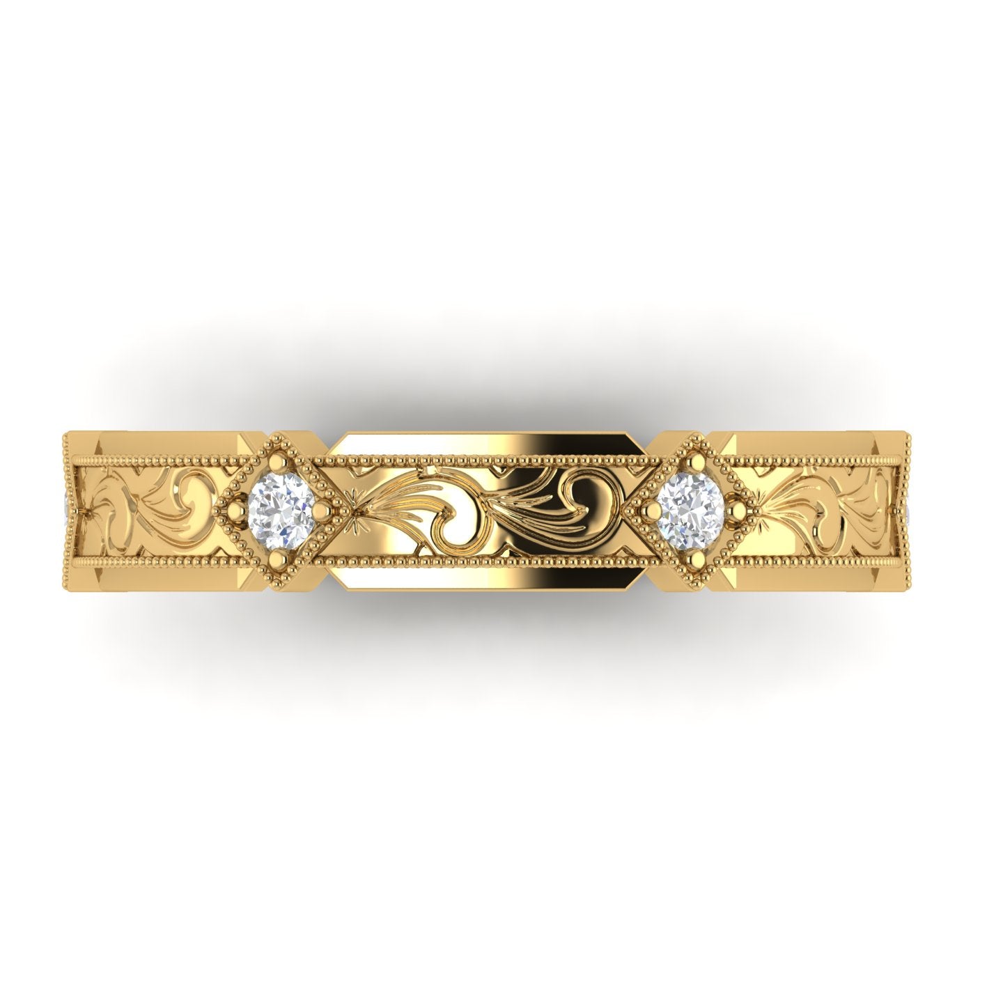 FLORENTIA. Hand-Carved Double-level Diamond Wedding Band