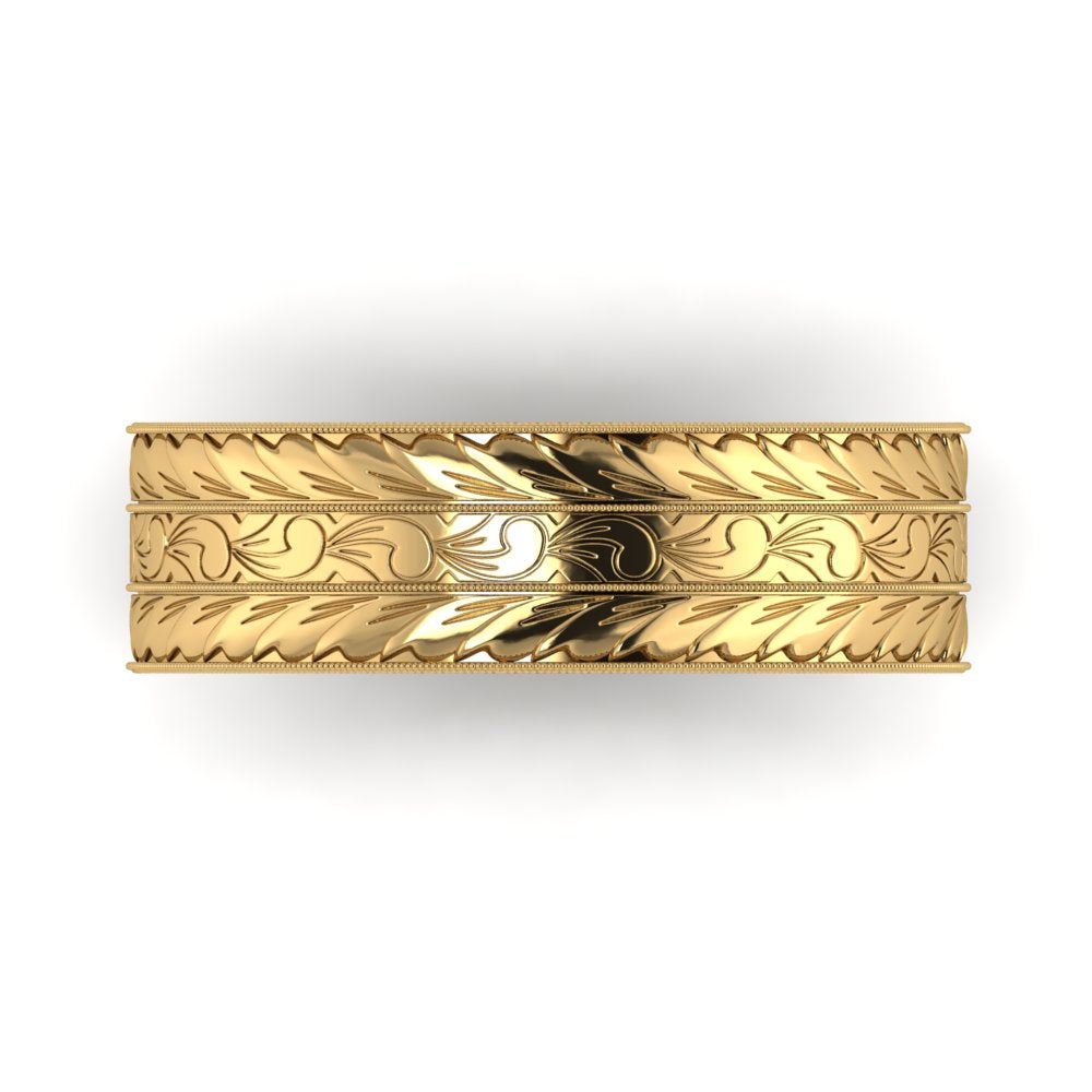 MAGNA | 14K Unisex All-around Hand-carved Wedding Ring