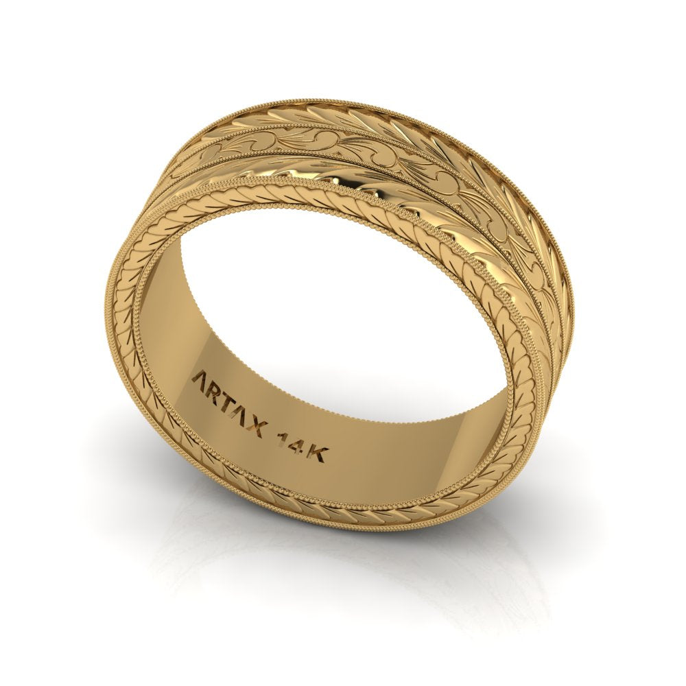 MAGNA | 14K Unisex All-around Hand-carved Wedding Ring