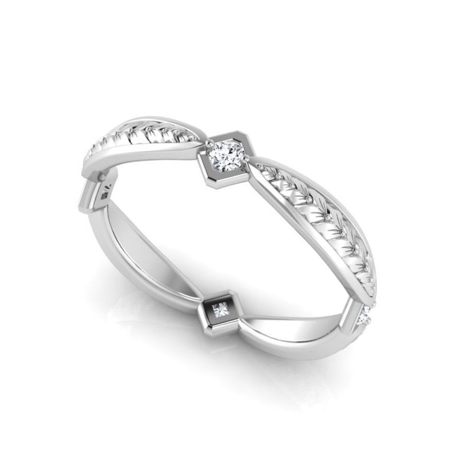 BARCELONA | 14K Hand-engraved Diamond Eternity Wedding Band