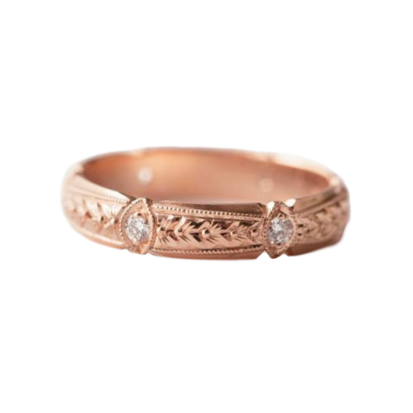 PARIS | 14K Hand-Engraved Pave Diamond Wedding Ring