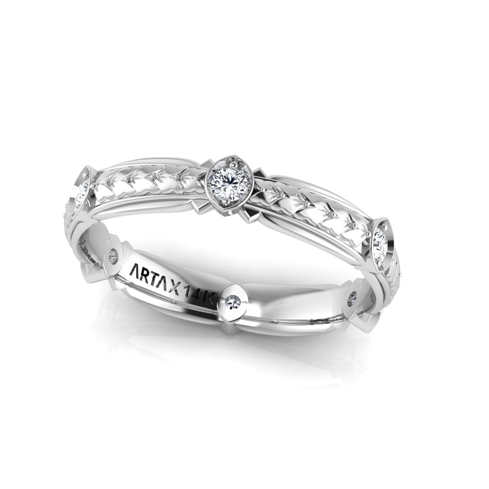 PARIS | 14K Hand-Engraved Pave Diamond Wedding Ring