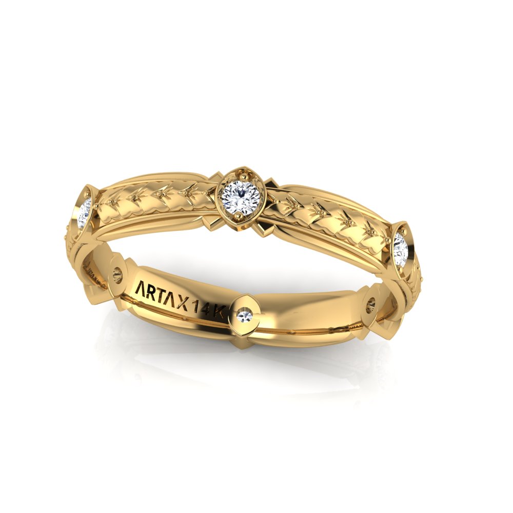 PARIS | 14K Hand-Engraved Pave Diamond Wedding Ring