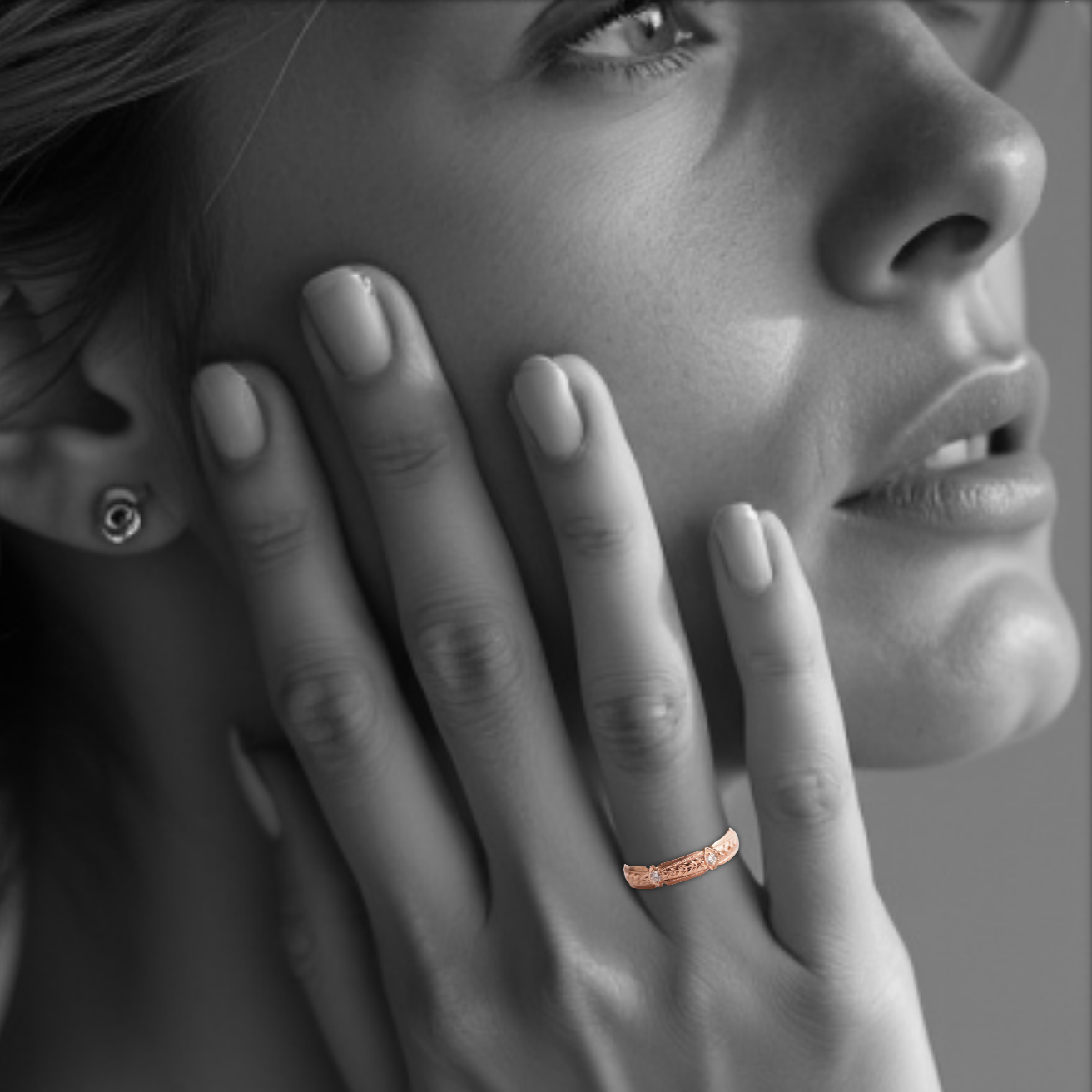 PARIS | 14K Hand-Engraved Pave Diamond Wedding Ring