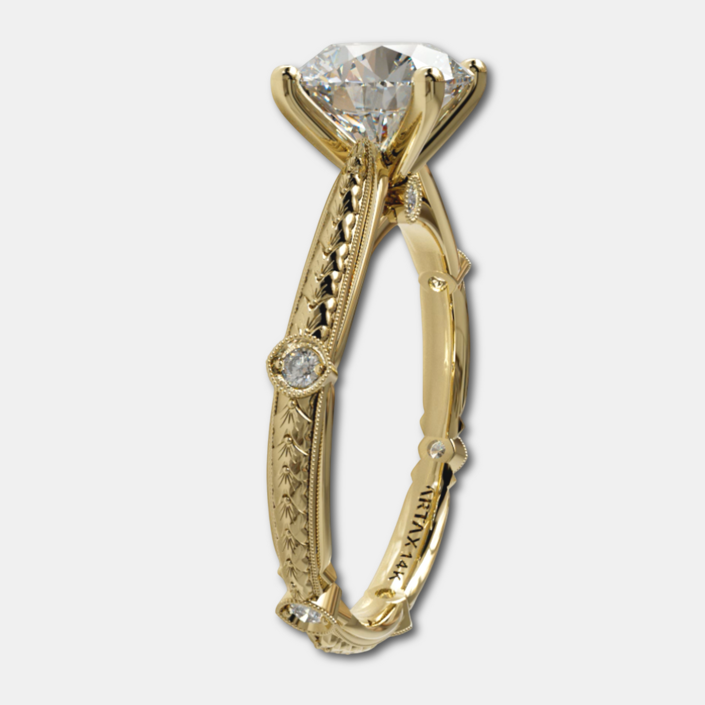 PARIS-E | 14K Hand-Engraved Diamond Engagement Ring