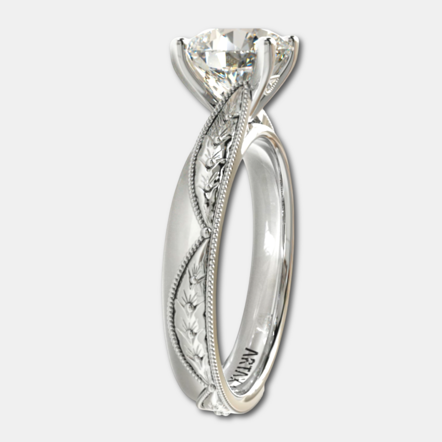 VERONA-E. 14k Double-Level Hand-Engraved Engagement Ring