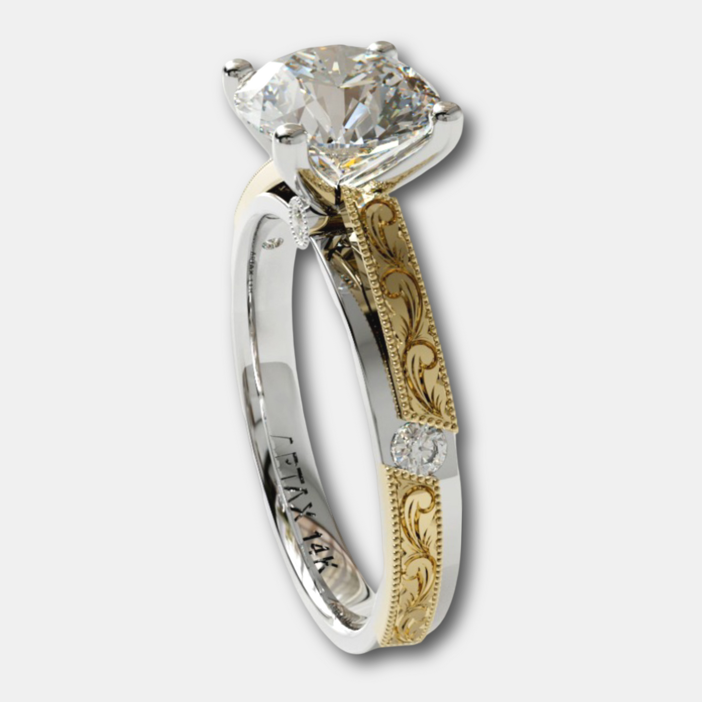 AMALFI-E. 14K Scrolls Hand-Engraved Diamond Engagement Ring