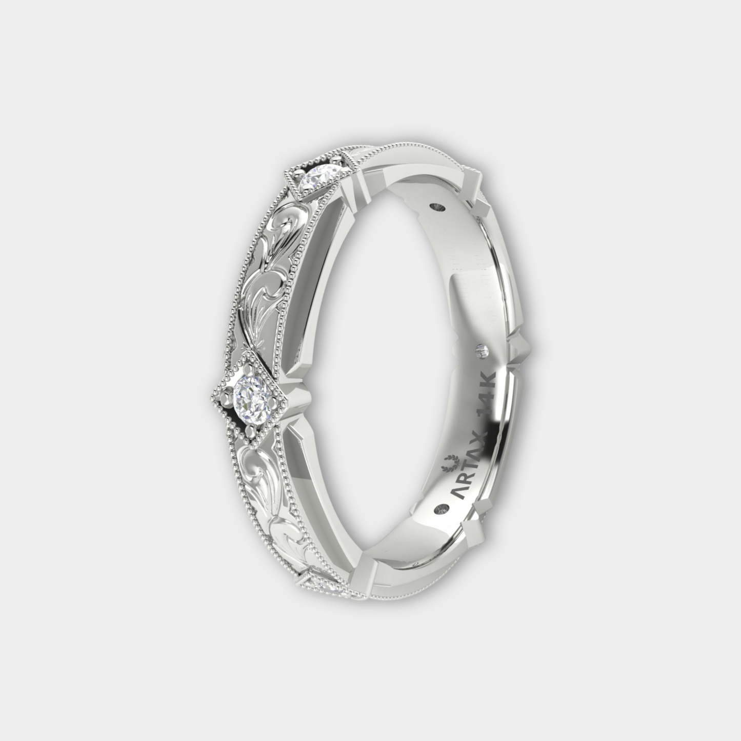 FLORENTIA. Hand-Carved Double-level Diamond Wedding Band