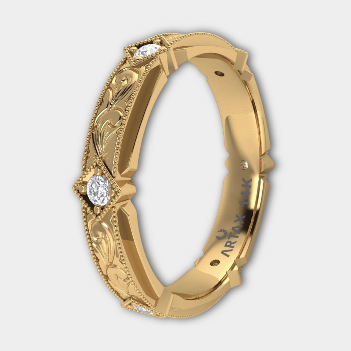 FLORENTIA. Hand-Carved Double-level Diamond Wedding Band