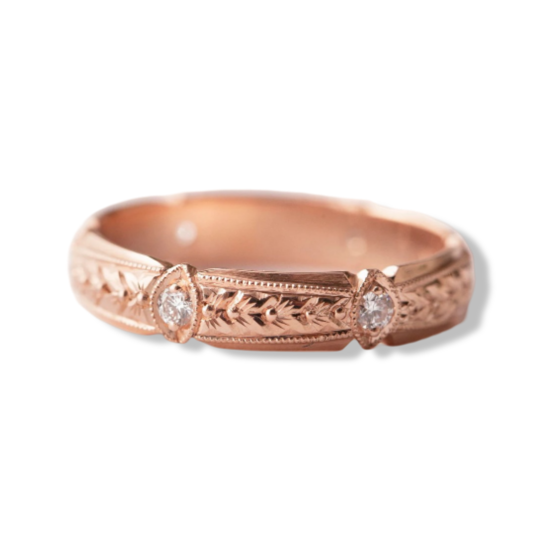 PARIS | 14K Hand-Engraved Pave Diamond Wedding Ring