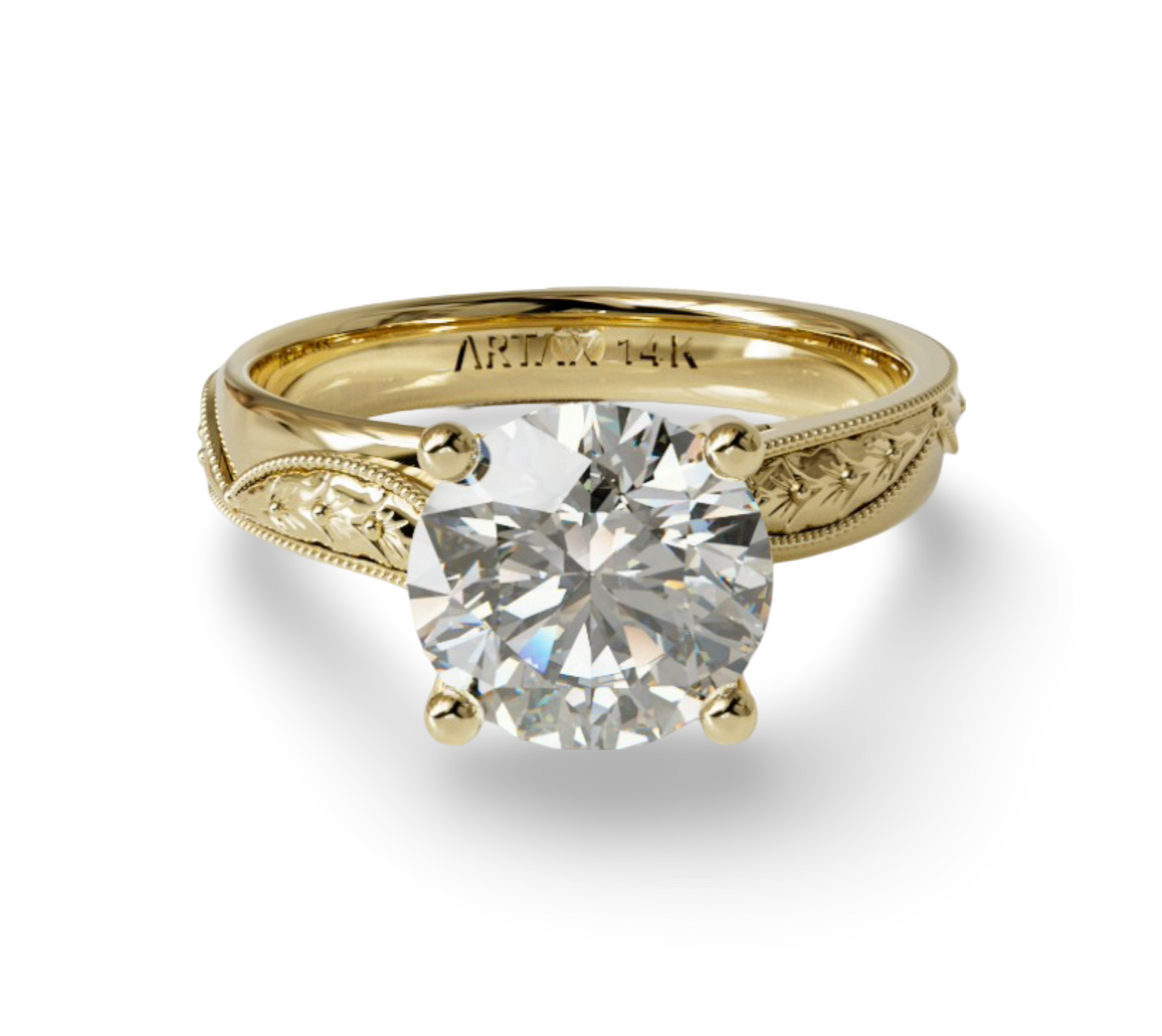 VERONA-E. 14k Double-Level Hand-Engraved Engagement Ring