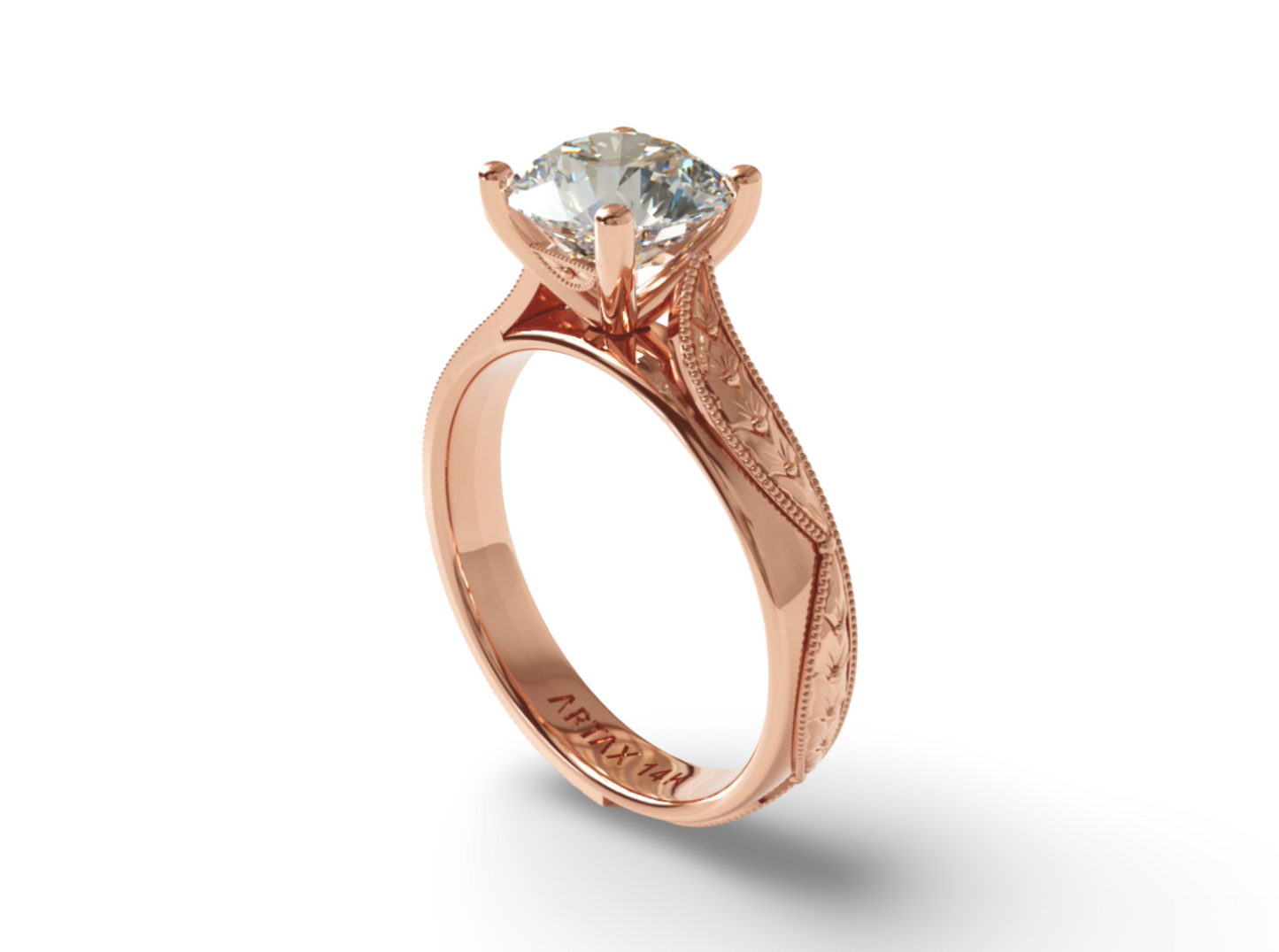 VERONA-E. 14k Double-Level Hand-Engraved Engagement Ring