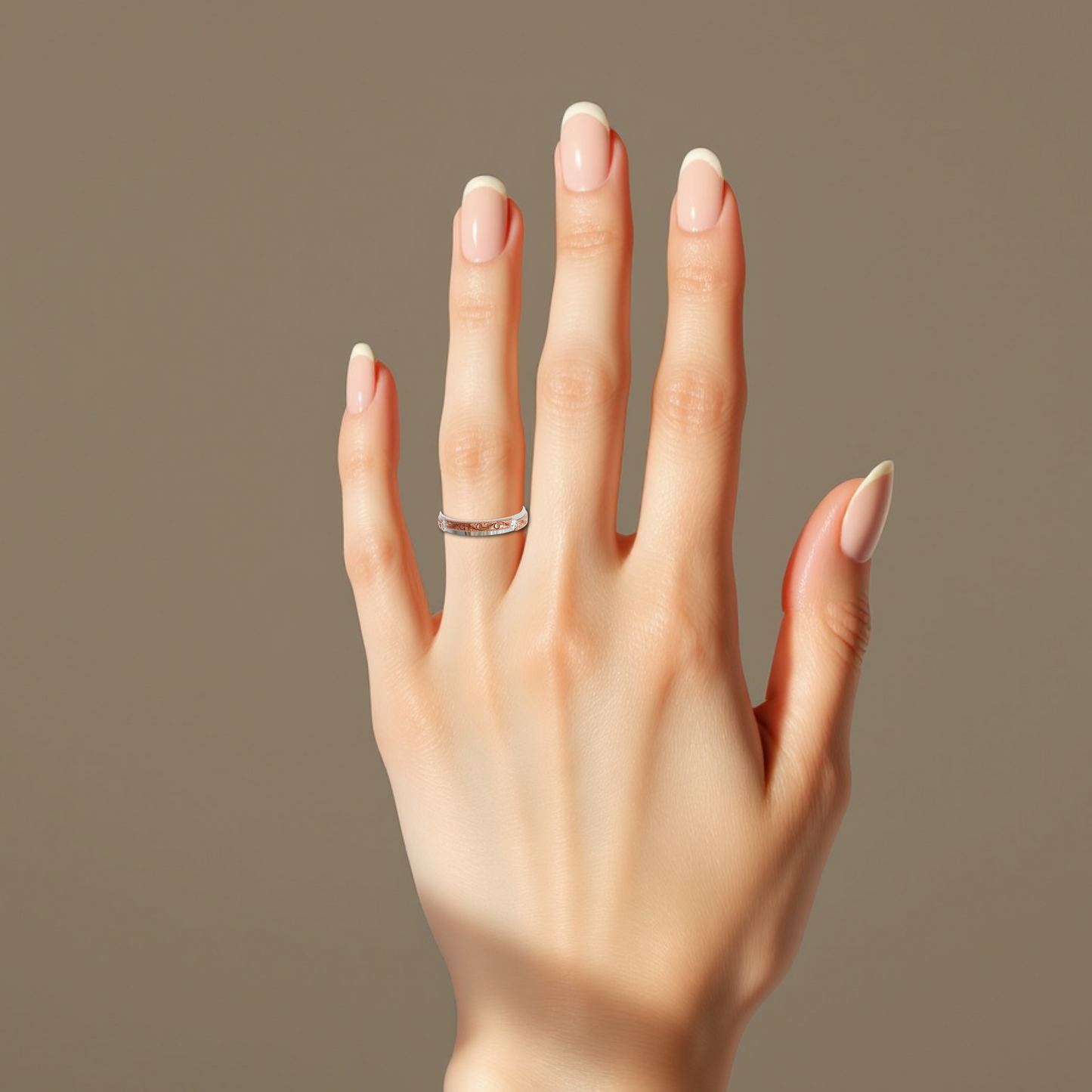 AMALFI | 14K Double-Level Scroll Carved Wedding Ring