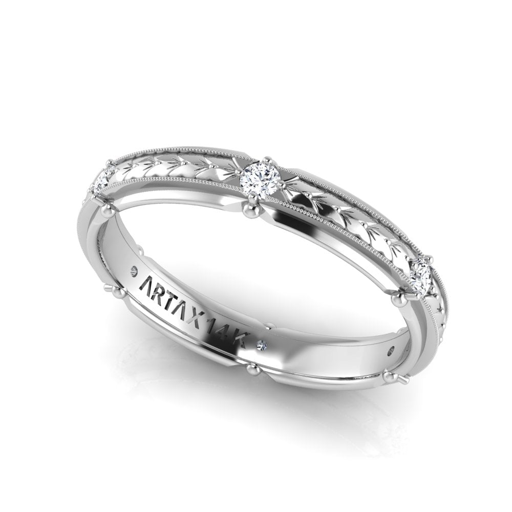 ROME | Hand-Engraved Two Level Diamond Pave Wedding Band, Stackable