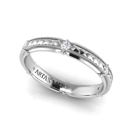 ROME. 14K Hand-Engraved Double-Level Diamond Wedding Band