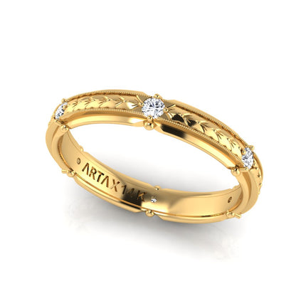 ROME. 14K Hand-Engraved Double-Level Diamond Wedding Band