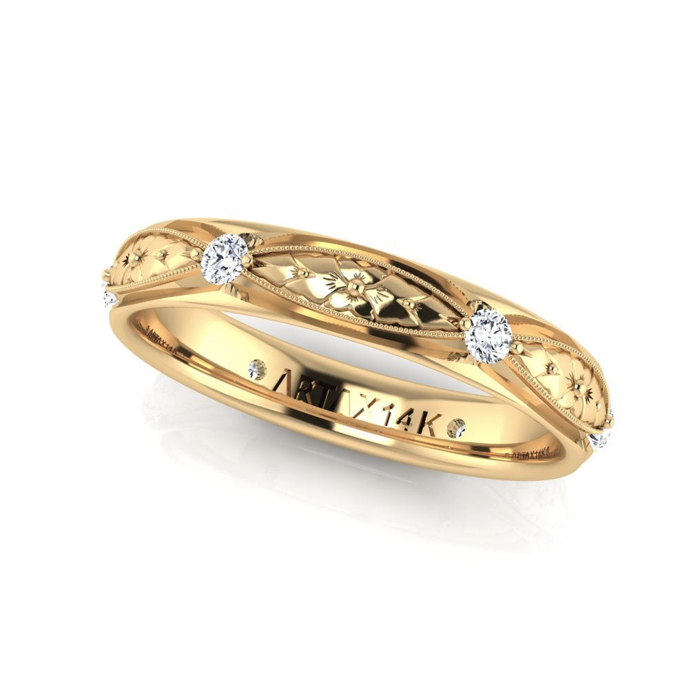 ARMENIA | 14K Hand-Engraved Double-Level Diamond Wedding Band