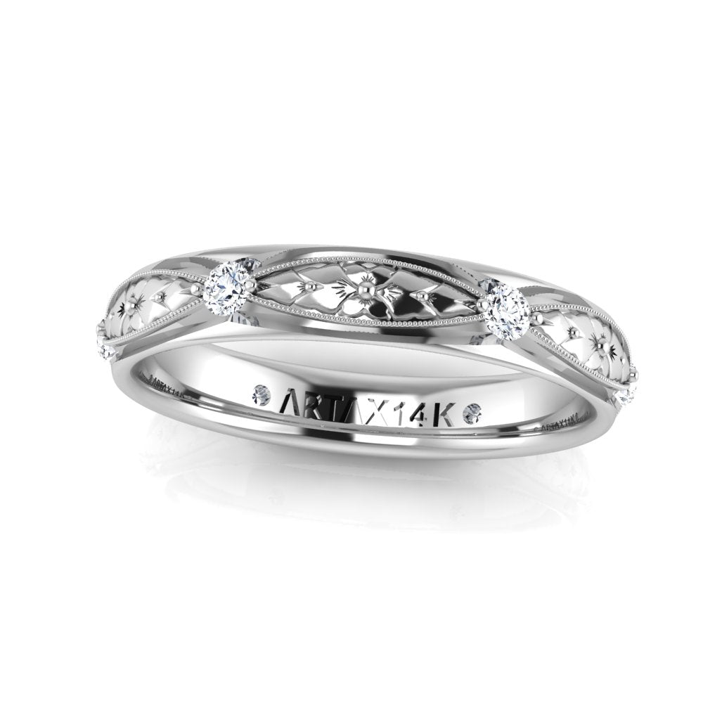 ARMENIA | 14K Hand-Engraved Double-Level Diamond Wedding Band