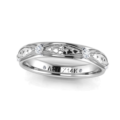 ARMENIA | 14K Hand-Engraved Double-Level Diamond Wedding Band