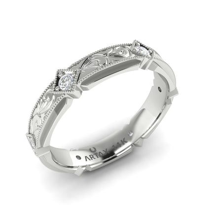 FLORENTIA. Hand-Carved Double-level Diamond Wedding Band