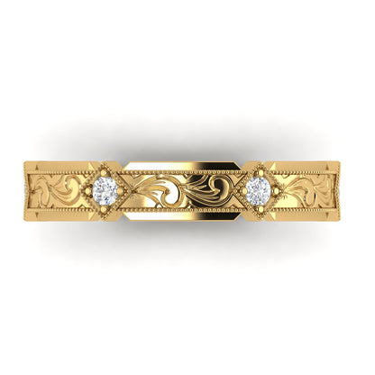 FLORENTIA. Hand-Carved Double-level Diamond Wedding Band