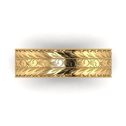 MAGNA | 14K Unisex All-around Hand-carved Wedding Ring