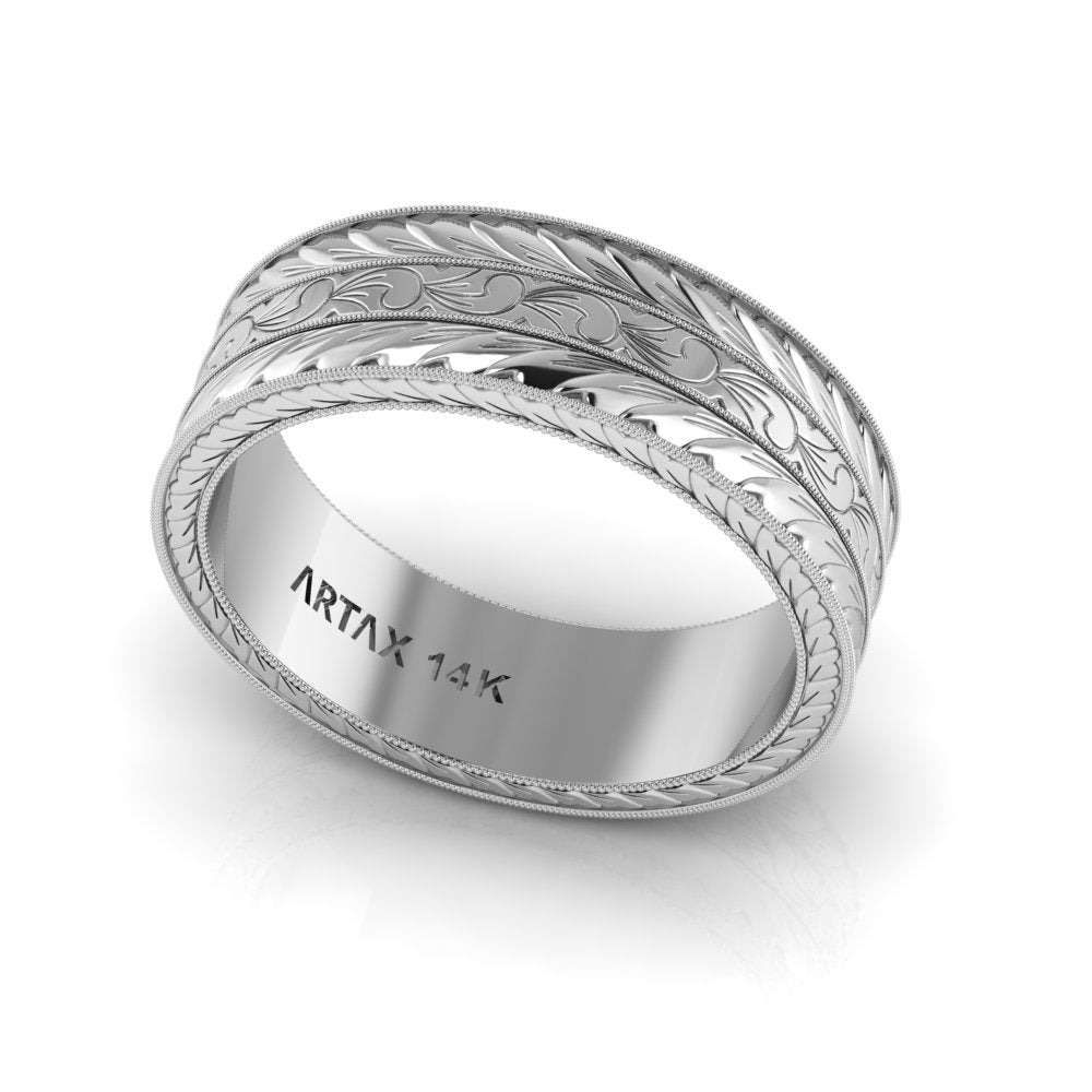 MAGNA| Unisex Scrolls Wheat Patterns Hand-carved Eternity Wedding Band, Anniversary Ring