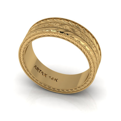 MAGNA | 14K Unisex All-around Hand-carved Wedding Ring
