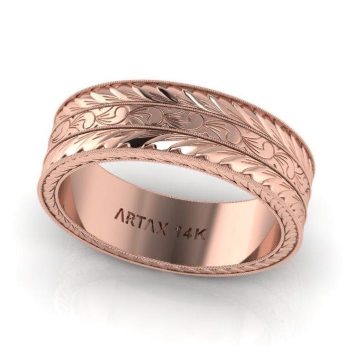 MAGNA| Unisex Scrolls Wheat Patterns Hand-carved Eternity Wedding Band, Anniversary Ring