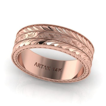 MAGNA | 14K Unisex All-around Hand-carved Wedding Ring