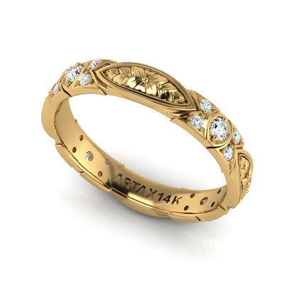 VENEZIA | 14K Hand-Carved Diamond Wedding Ring