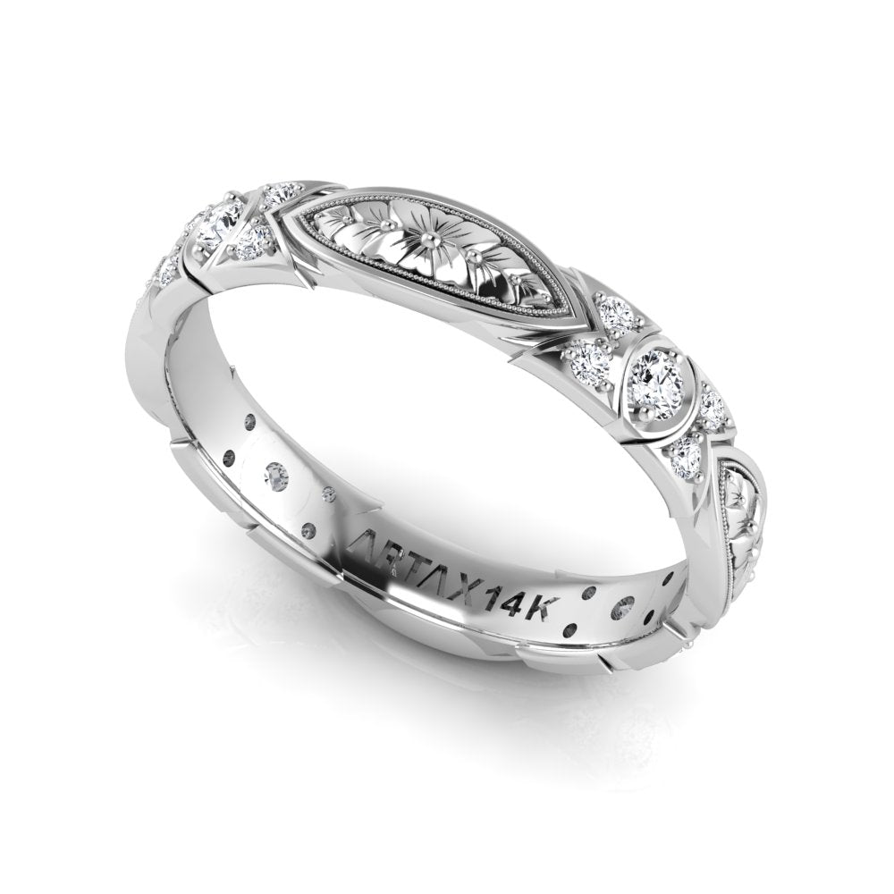 VENEZIA | 14K Hand-Carved Diamond Wedding Ring