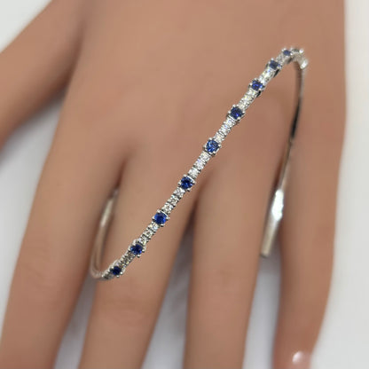 14K White Gold 0.45 Ct Diamond and 0.65 Ct Sapphire Flexible Dangle Bracelet, Handmade in Italy