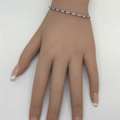 14K White Gold 0.45 Ct Diamond and 0.65 Ct Sapphire Flexible Dangle Bracelet, Handmade in Italy