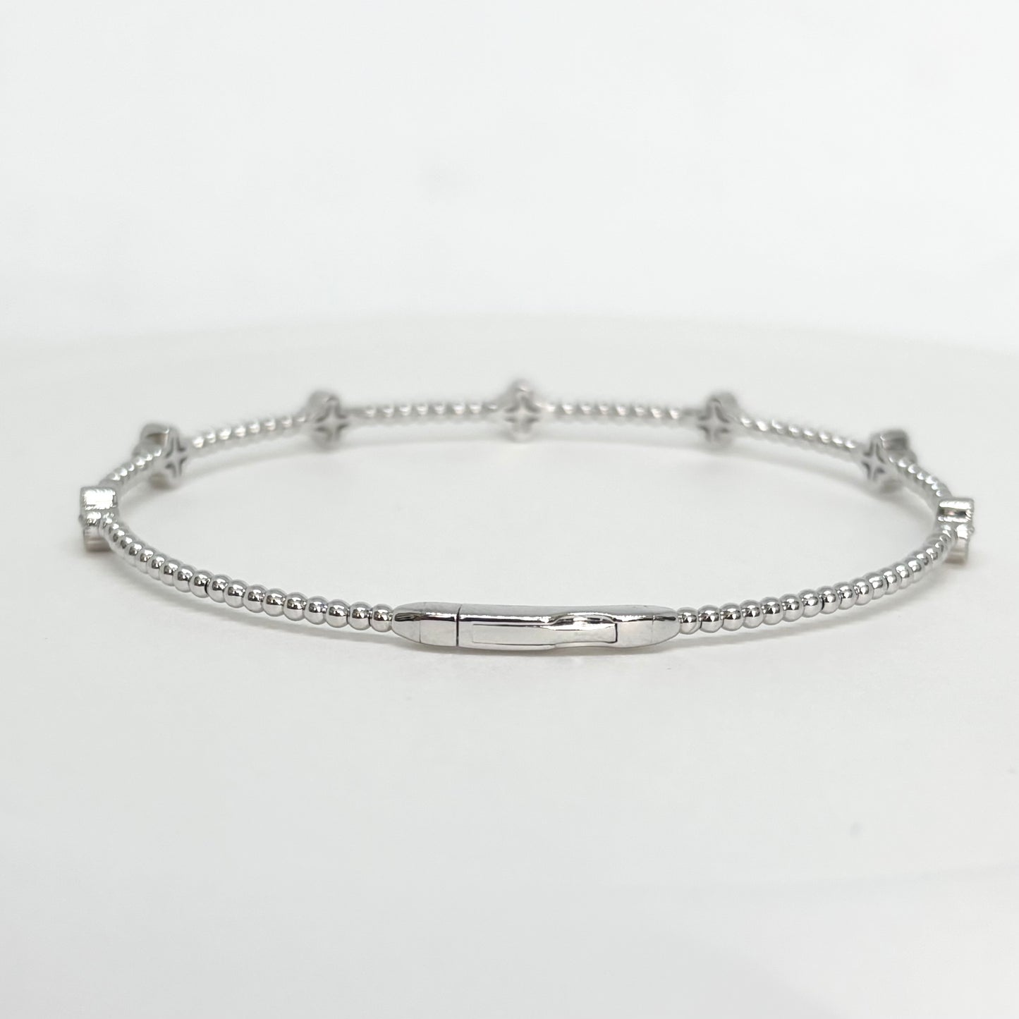 0.45 CT Diamond Clover 14K White Gold Flexible Dangle Bracelet, Handmade in Italy