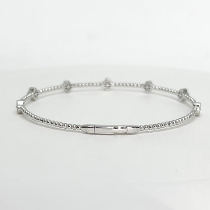 0.45 CT Diamond Clover 14K White Gold Flexible Dangle Bracelet, Handmade in Italy