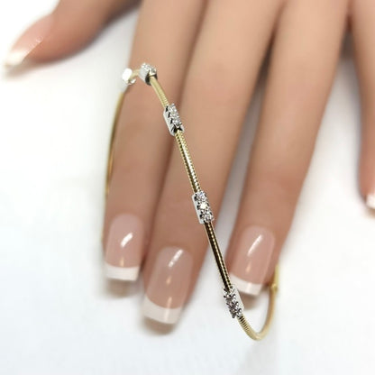 Two-Tone 14K Yellow & White Gold 0.23 Ct Diamond Flexible Dangle Bracelet, Handmade in Italy