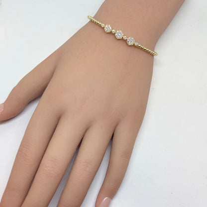 0.55 Ct. Handmade Flexible Diamond Bangle Bracelet, 14k Yellow Gold. Made in Italy