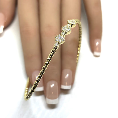 0.55 Ct. Handmade Flexible Diamond Bangle Bracelet, 14k Yellow Gold. Made in Italy
