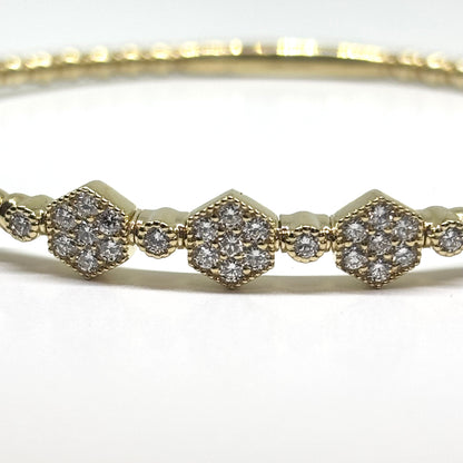 0.55 Ct. Handmade Flexible Diamond Bangle Bracelet, 14k Yellow Gold. Made in Italy