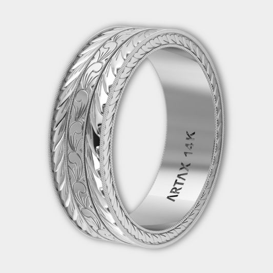 MAGNA| Unisex Scrolls Wheat Patterns Hand-carved Eternity Wedding Band, Anniversary Ring