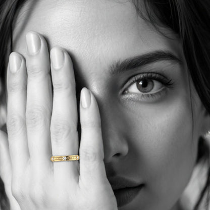 ROME. 14K Hand-Engraved Double-Level Diamond Wedding Band