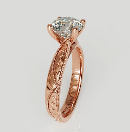VERONA-E. 14k Double-Level Hand-Engraved Engagement Ring
