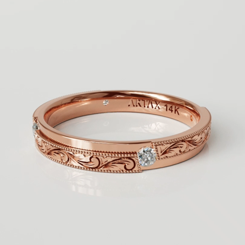 AMALFI | 14K Double-Level Scroll Carved Wedding Ring