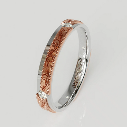 AMALFI | 14K Double-Level Scroll Carved Wedding Ring