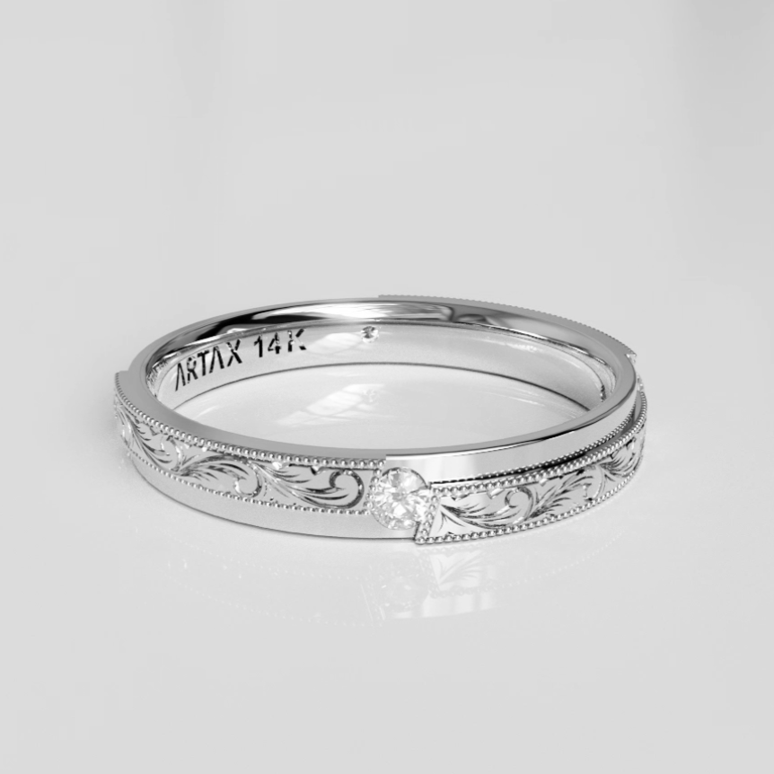 AMALFI | 14K Double-Level Scroll Carved Wedding Ring